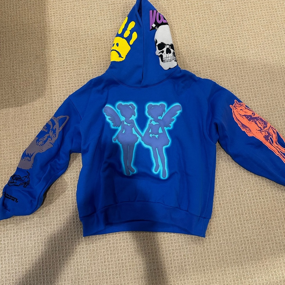 Drake Hoodie with Blue and Colorful Graphics
